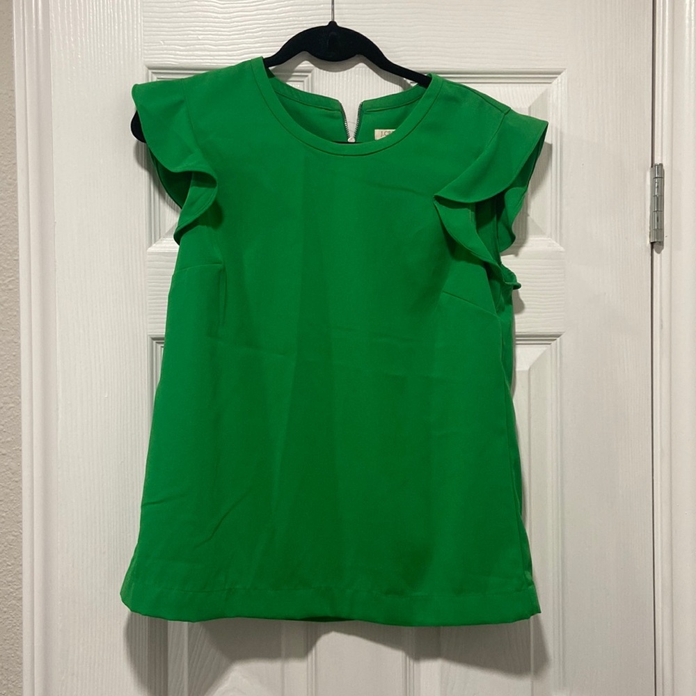Never worn J Crew green flutter sleeve blouse